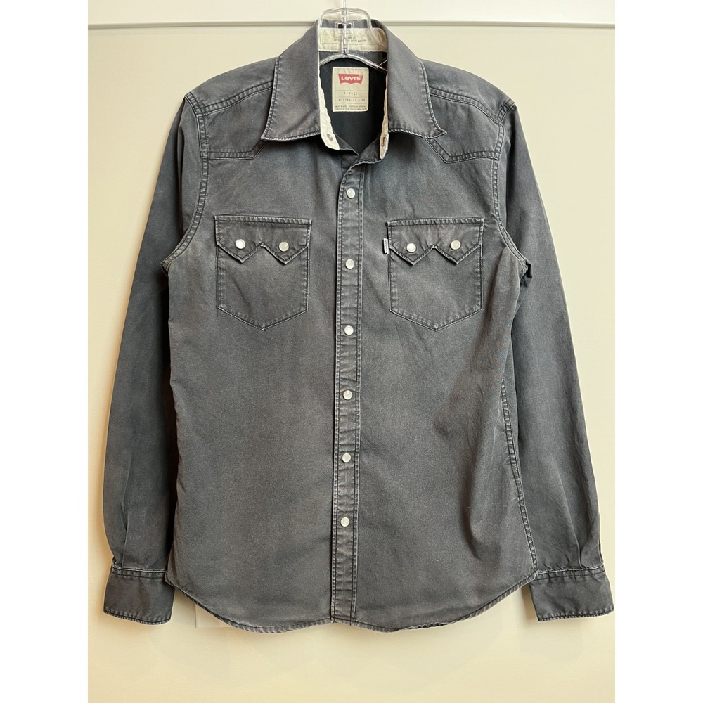 Levis Sawtooth Mens S Faded Black Western Pearl Snap Long Sleeve Shirt Cowboy